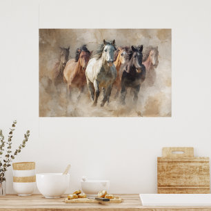 Dust and Motion – Wild Horses in Flight Art  Poster
