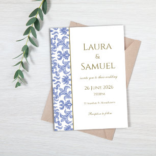 Dust Blue and White Elegant Wedding Invitation