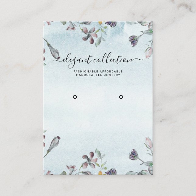 Dust Blue Floral Calligraphy Earring Display Card (Front)