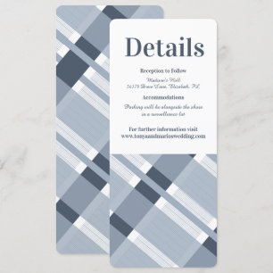 Dust Blue Navy Plaid Modern Wedding Details Invitation
