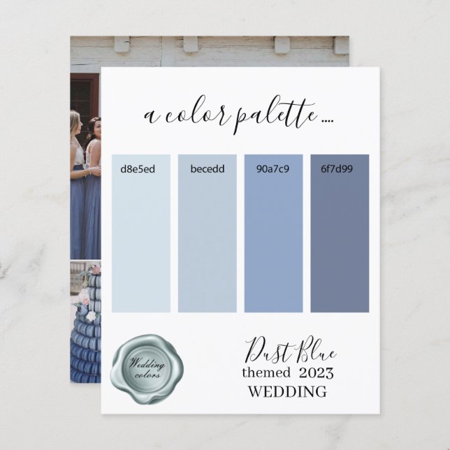 Dust Blue Wedding colours Palette Card 2023 (Front/Back)