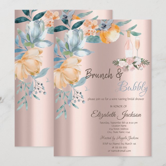  Dust Brunch Roses,Wine,Rose Gold Bridal Shower  Invitation (Front/Back)