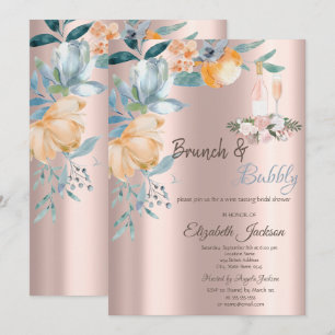  Dust Brunch Roses,Wine,Rose Gold Bridal Shower  Invitation