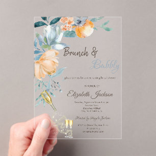 Dust Brunch Roses,Wine,Silver Bridal Shower Acrylic Invitations