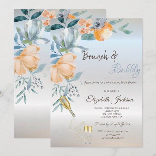  Dust Brunch Roses,Wine,Silver Bridal Shower  Invitation (Front/Back)