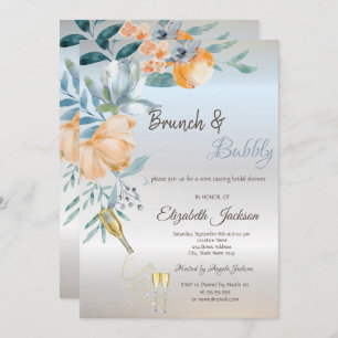 Dust Brunch Roses,Wine,Silver Bridal Shower Invitation