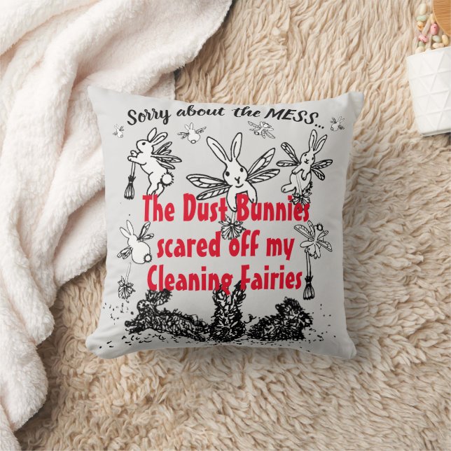 Dust Bunny Cleaning Fairy Rabbit Excuse Mess Funny Cushion (Blanket)
