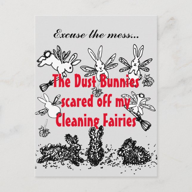 Dust Bunny Cleaning Fairy Rabbit Excuse Mess Funny Postcard (Front)