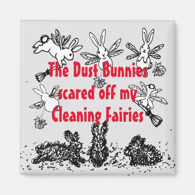 Dust Bunny Cleaning Fairy Rabbit Humourous Funny Magnet (Front)