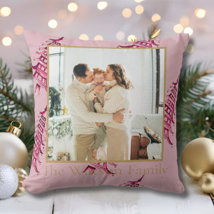 Dust pink red Pagoda Merry Christmas Tree 1-Photo  Cushion
