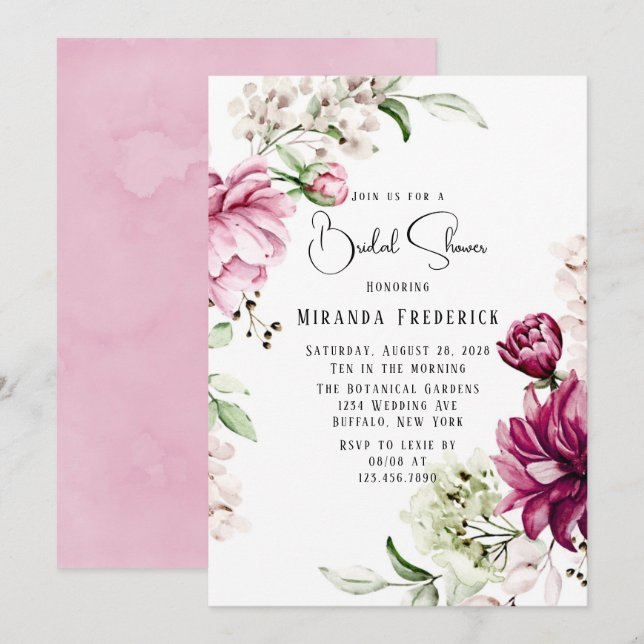 Dust Rose and Blush Pink Paint Peony Bridal Shower Invitation (Front/Back)