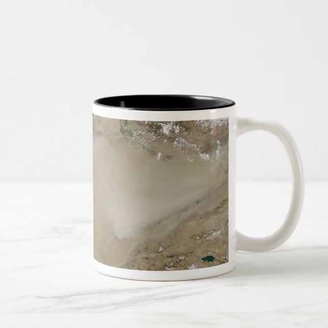 Dust storm in Taklimakan Desert, Western China Two-Tone Coffee Mug (Right)