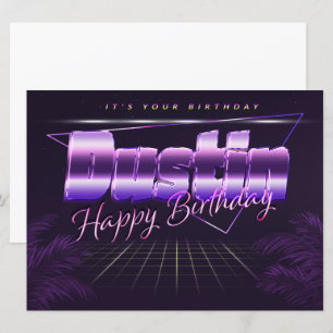 Dustin Name Vorname lila retro Karte Geburtstag Card