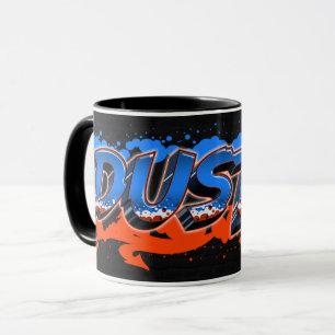 Dustin Vorname Name Graffiti blue orange Tasse Mug