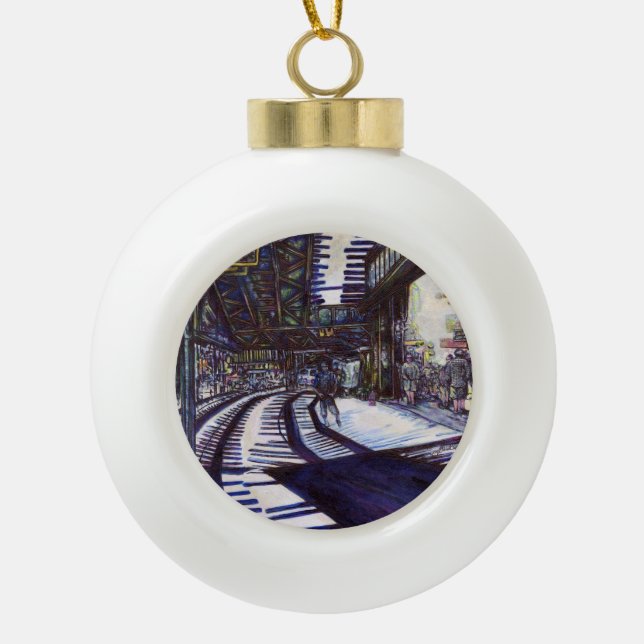 Dusting the Piano Ceramic Ball Christmas Ornament (Front)