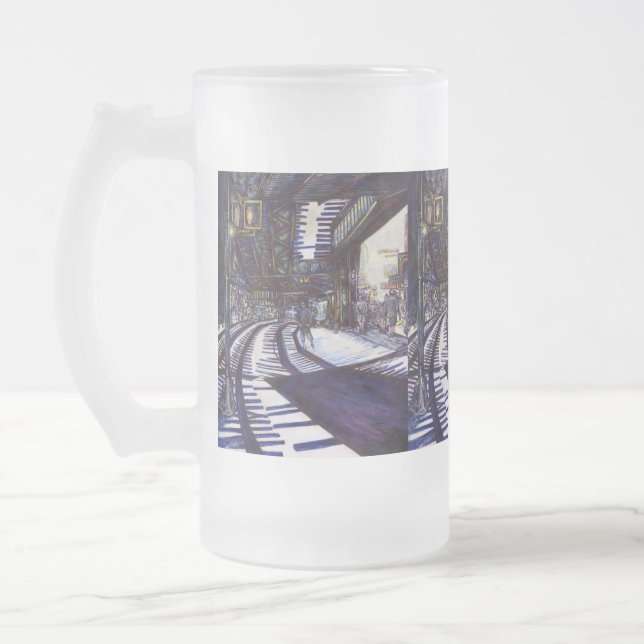 Dusting the Piano Frosted Glass Beer Mug (Left)
