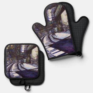 Dusting the Piano Oven Mitt & Pot Holder Set