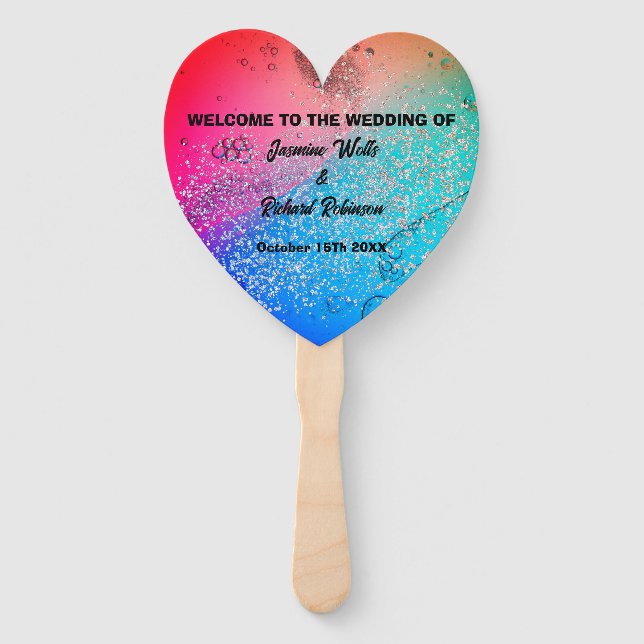Dusty Abstract Black Script Wedding Hand Fan (Front)