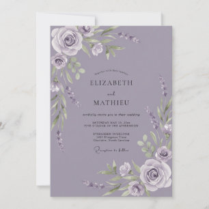 Dusty Amethyst Leafy Wedding Invitation