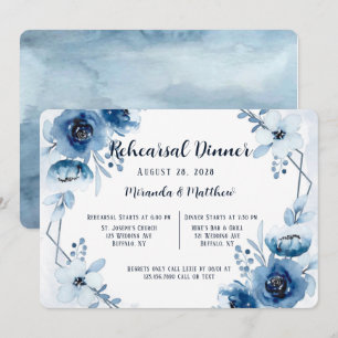Dusty And Navy Blue Peony Rehearsal Dinner Invitation