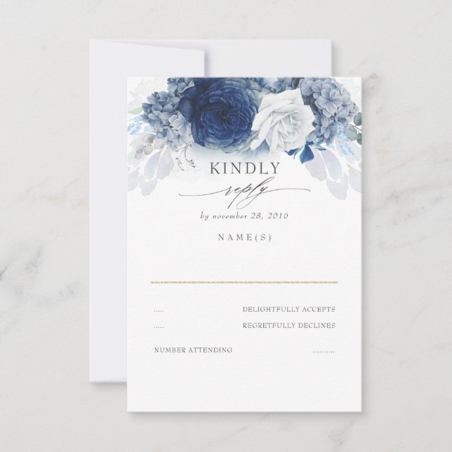 Dusty and Navy Blue Wedding RSVP (Front)