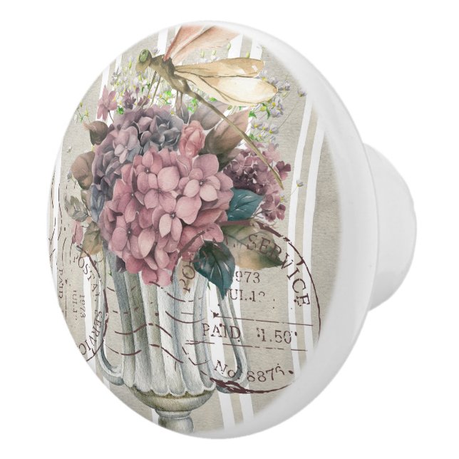 Dusty and rustic decoratived botanical Stripped Ceramic Knob (Right)