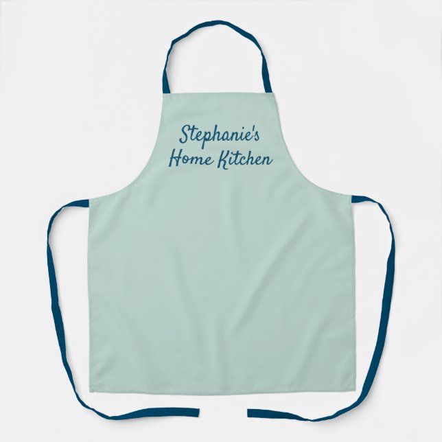 Dusty aqua & blue personalised home kitchen apron (Front)