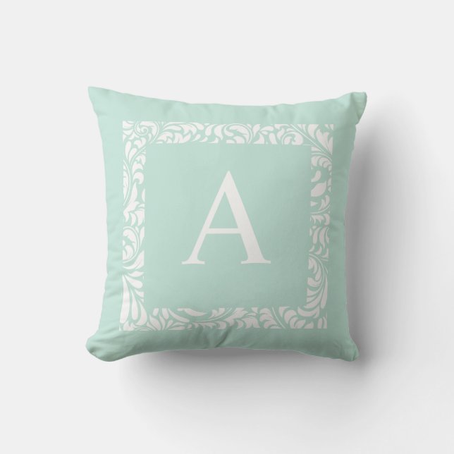 Dusty Aqua Monogram A Throw Pillow (Front)