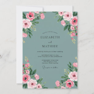 Dusty Aqua Peony Wedding Invitation
