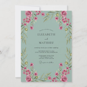 Dusty Aqua Wildflower Wedding Invitation