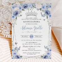 Dusty Baby Blue White Floral Silver Quinceañera 16