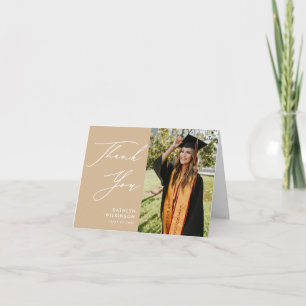 Dusty Beige Elegant Script Minimalist Graduation Thank You Card