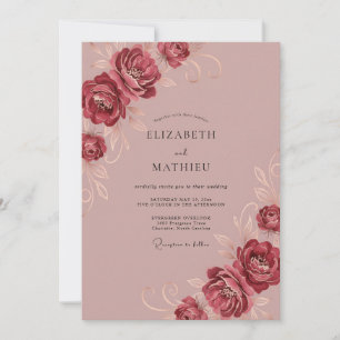 Dusty Berry Peony Wedding Invitation