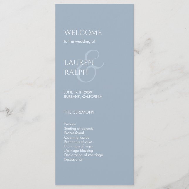 Dusty Bliue Ivory Monogram Welcome Wedding Program Programme (Front)