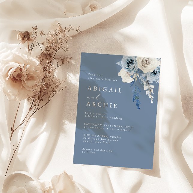 Dusty Bloom Boho Blue Wedding Invitation (Creator Uploaded)