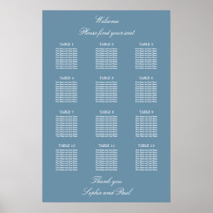 Dusty Blue 12 Table Wedding Seating Chart Poster