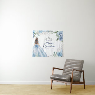 Dusty Blue 15 Anos Quinceañera Crown Welcome Sign Tapestry