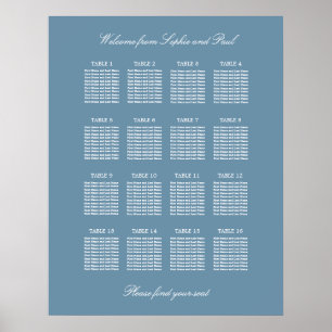 Dusty Blue 16 Table Wedding Seating Chart Poster
