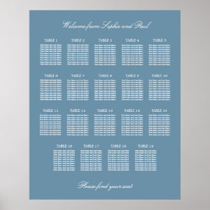 Dusty Blue 19 Table Wedding Seating Chart Poster