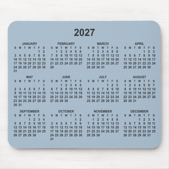 Dusty Blue 2027 Calendar Mouse Mat (Front)