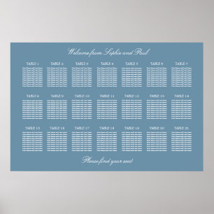 Dusty Blue 21 Table Wedding Seating Chart Poster