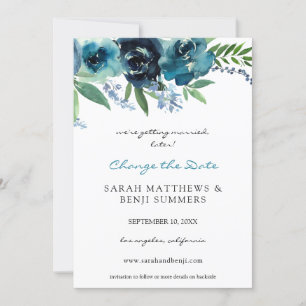 Dusty Blue 2 Floral Change the Date (Large) Invitation