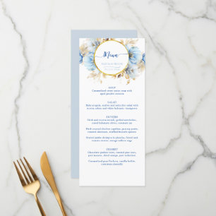 Dusty Blue 2 Floral Gold Wedding Menu
