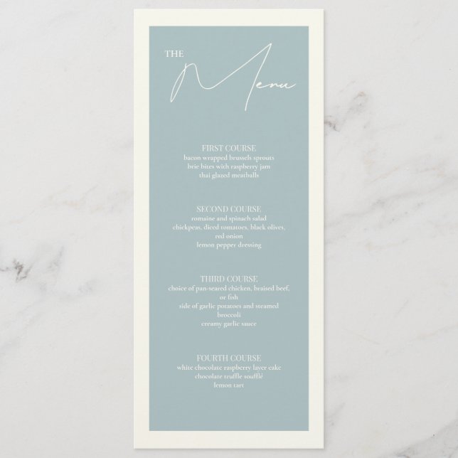 Dusty Blue 4x9.25 Table Menu Card (Front)