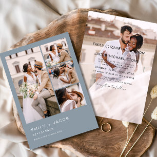 Dusty Blue 5 Photo Modern Elegant Wedding Invitation