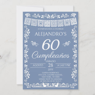 Dusty Blue 60 Cumpleaños Birthday Party Invitation