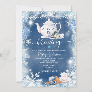 Dusty Blue A Baby is Brewing Baby Shower Christmas Invitation