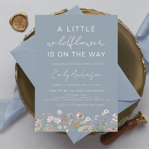 Dusty Blue A Little Wildflower Baby Shower Invitation