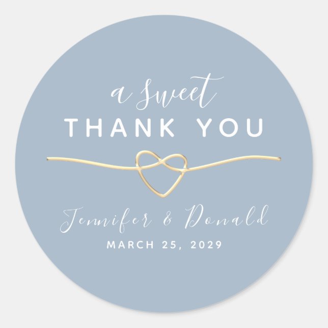 Dusty Blue A Sweet Thank You Wedding Classic Round Sticker (Front)