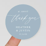 Dusty Blue A Sweet Thank You Wedding Favour Classic Round Sticker<br><div class="desc">Dusty Blue A Sweet Thank You Wedding Favour Stickers</div>